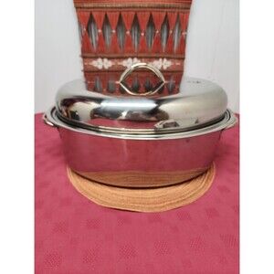 Vintage 1990s Metro Stainless Steel XL Roasting Pan W Vented Lid Made In Korea